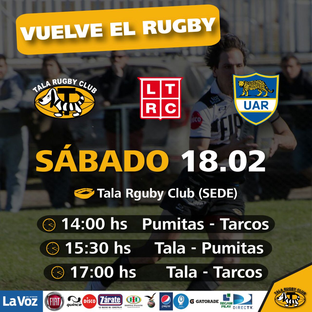 TalaRugbyClub's tweet photo. Este sábado vuelve el rugby! #TDMV https://t.co/9k3XDxeX06