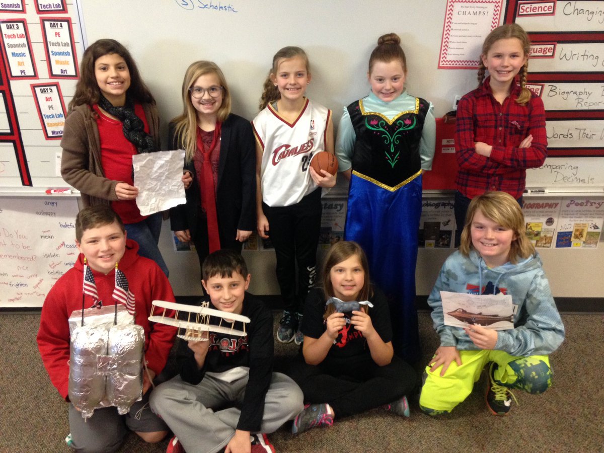 GunErwin's tweet photo. Wright Brothers, Walt Disney, Dolly Parton, LeBron James, Neil Armstrong, and more! #BiographyBookReports @MapleGroveElem https://t.co/yYc5lvicY7