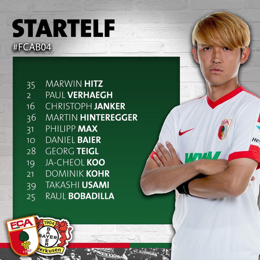 Bayer04ENFans's tweet photo. @FCA_World XI | @bayer04fussball XI. #FCAB04 https://t.co/QiuviiMet5
