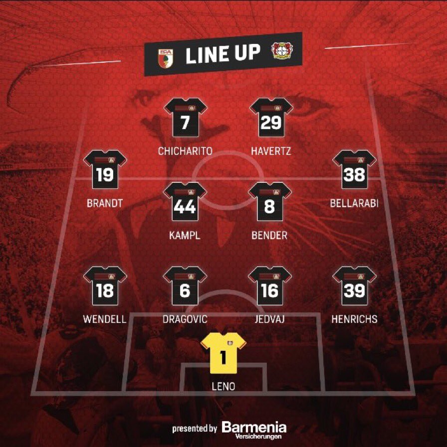 Bayer04ENFans's tweet photo. @FCA_World XI | @bayer04fussball XI. #FCAB04 https://t.co/QiuviiMet5