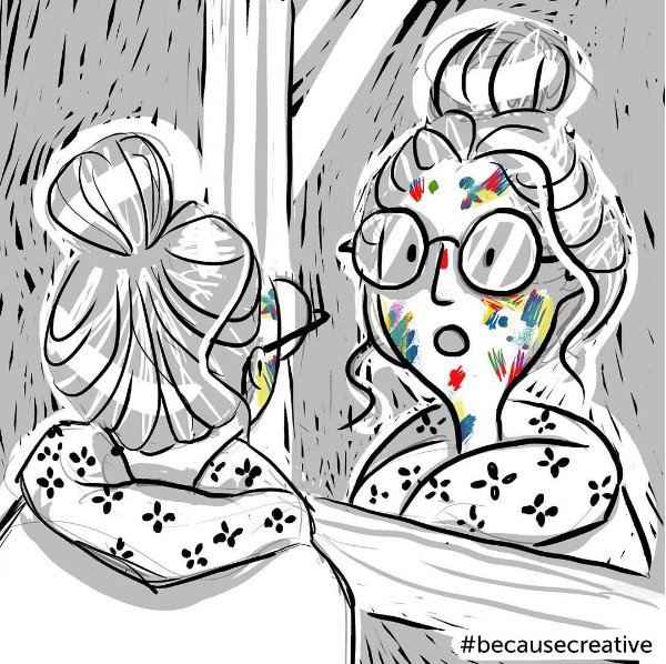 redbubble's tweet photo. When art-ing make sure to look in the mirror just before going out to meet some friends. #BecauseCreative 🎨  art by @juliagingras 🙌 https://t.co/CgxSUOhUfM