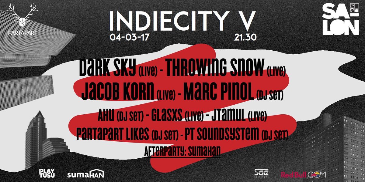 IndieCity V, 4 Mart’ta Salon’da 💥gecenin devamında ise, "Red Bull Music Academy x Partapart"  afterparty Sumahan'da 💥 devam edecek.