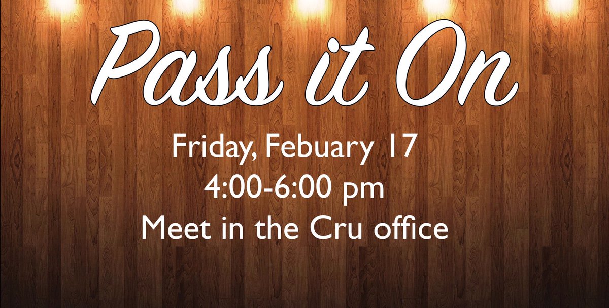 cruvirginiatech's tweet photo. Join us in the Cru office at 4 this afternoon for Pass it On! https://t.co/HykfQ8X9RZ