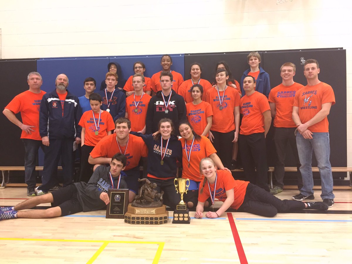 sssSabres's tweet photo. Shoutout to the sabre wrestlers for winning the boys and team title for the 2nd year at swossaa! Good luck to the 13 moving on to ofsaa🤼‍♂️🐯 https://t.co/sWJwUoelLy
