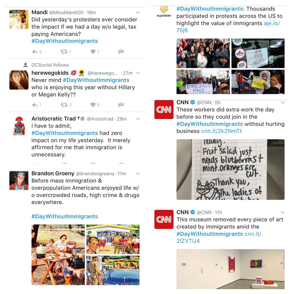 jeffersonstweet's tweet photo. United we stand? Certainly different takes on yesterday's #DayWithoutImmigrants https://t.co/CmDIoqq0vr