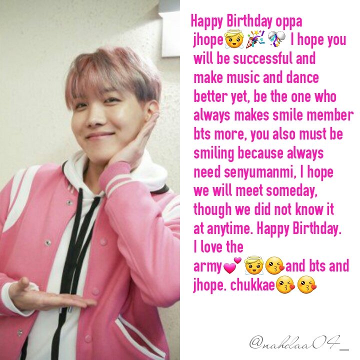 taenahda's tweet photo. #HappyJHOPEday🎉
#Jhopeday🎉🎂
I hope oppa, will always make happy member bts other and army😘 Army always like love your smile💕 Love you oppa❤ https://t.co/AmXDsMkTdW