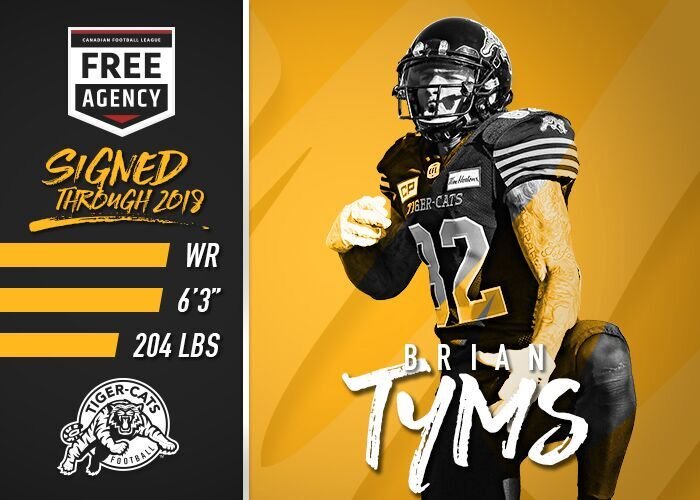 Ticats's tweet photo. The #Ticats have signed international WR @Tyms2Times through the 2018 CFL season. He will wear jersey #2.

DETAILS > https://t.co/ey9zH3O6wW https://t.co/0t5Ea4OGqT