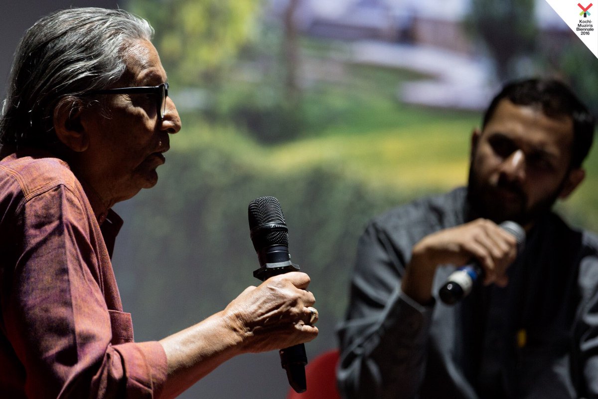KochiBiennale's tweet photo. 'How do I want to live'--the most important question in architecture, says BV Doshi. @KrishBose @OnmanoramaLive #kmb2016 #kochibiennale https://t.co/G5ttUEy5hl