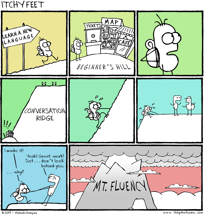 TLILanguages's tweet photo. Where are you on your trek up "Mt. Fluency"? https://t.co/4CCJXifWwm by @ItchyFeetComic https://t.co/SljAT4wdvP