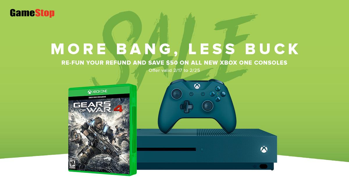 gamestop's tweet photo. Keep fifty bucks in your pocket + brand new Xbox One = win-win. #ReFunYourRefund https://t.co/C7iI2N2nwC https://t.co/SjqtiiXk2E