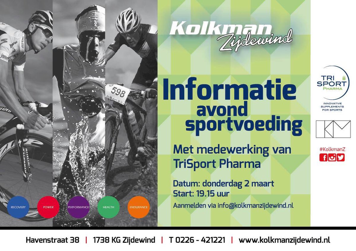 Donderdag 2 maart 19:15 uur Informatieavond sportvoeding bij Kolkman Zijdewind!
Meld je aan via info@kolkmanzijdewind.nl