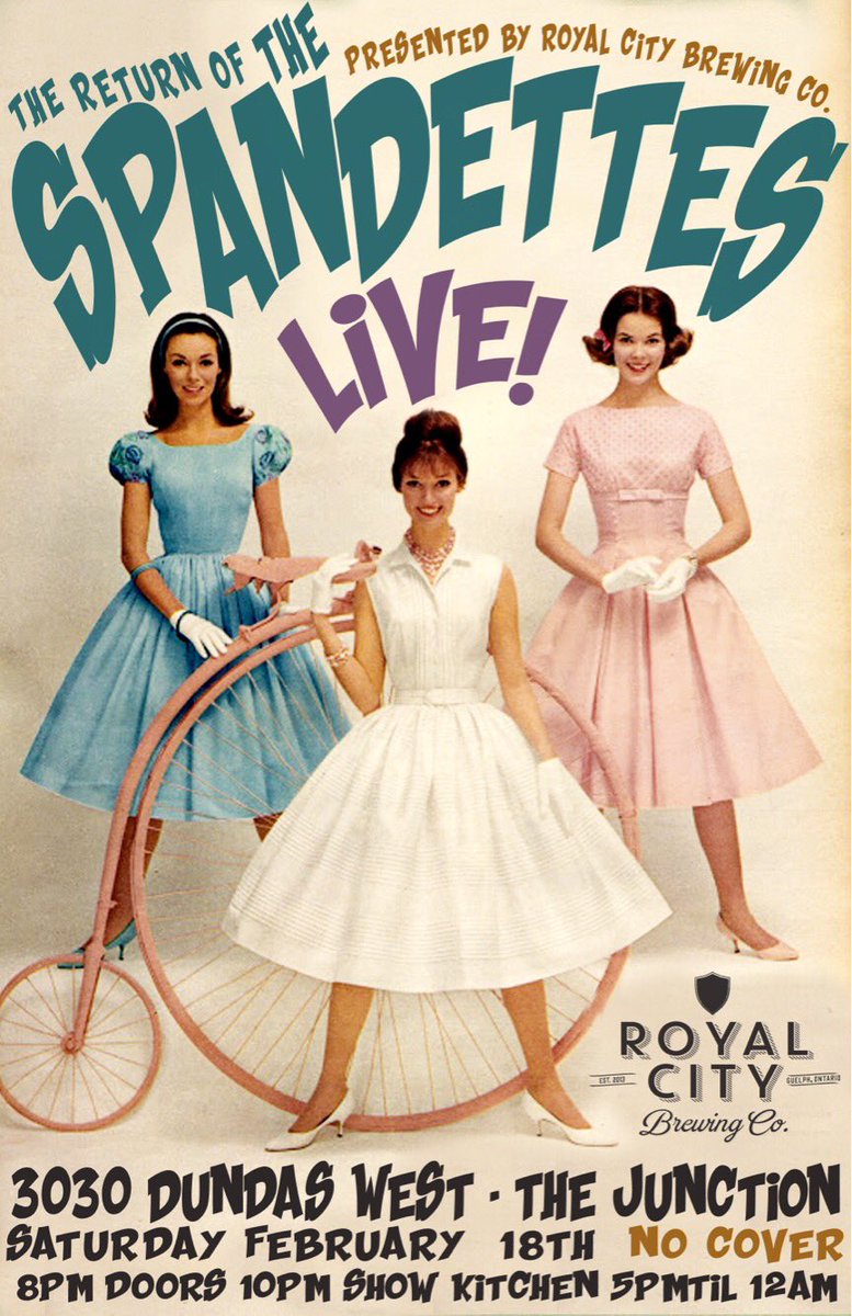 RoyalCityBecki's tweet photo. The @thespandettes return tomorrow @3030DundasWest!! Come by for a great show and enjoy a variety of @RoyalCityBrew beers! https://t.co/Sf6VCBfr2y