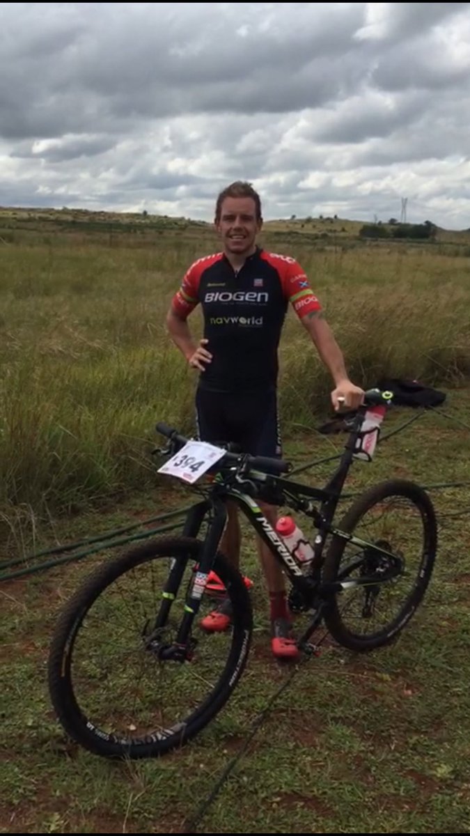 Happy2have won2days stage at #Route66 was tough wit challenges! <a href="/BiogenSA/">Biogen</a> <a href="/NavWorldSA/">Navworld</a> <a href="/RudyProjectSA/">Rudy Project SA</a> <a href="/Merida_SA/">Merida Salem</a> <a href="/bikeaddict_za/">Bike Addict</a> @LiquiMolySA