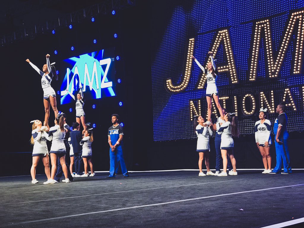 JAMZCheer's tweet photo. High School Divisions are kicking off Day 1 of #JAMZNationals! Good luck to everyone taking the floor today 🙌🏽💙#Live2Inspire https://t.co/TEDH2KKZ6D