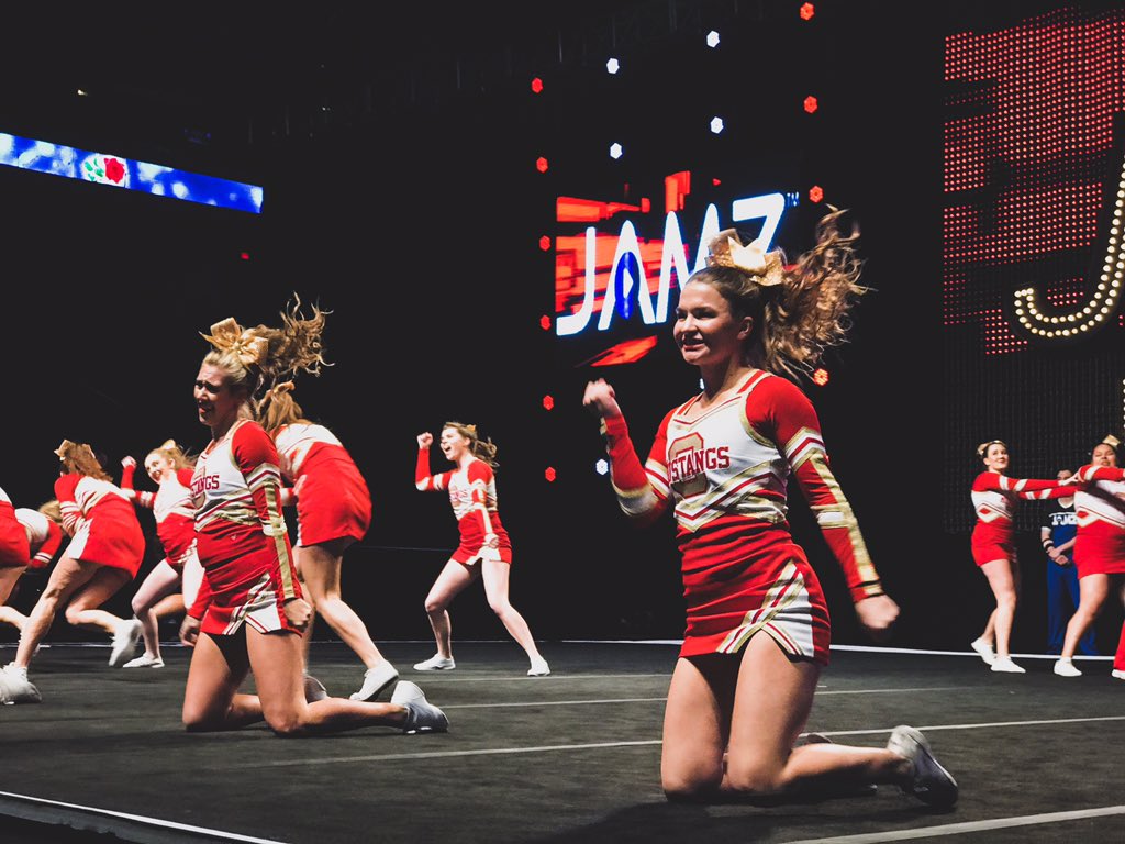 JAMZCheer's tweet photo. High School Divisions are kicking off Day 1 of #JAMZNationals! Good luck to everyone taking the floor today 🙌🏽💙#Live2Inspire https://t.co/TEDH2KKZ6D