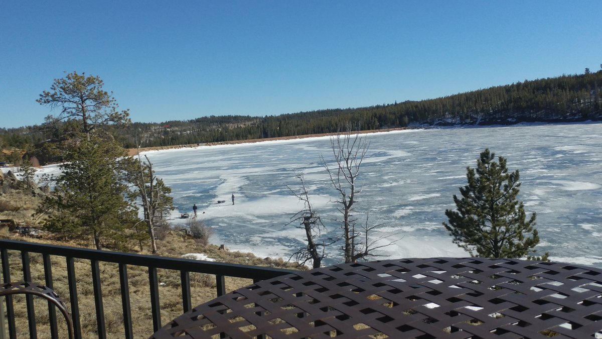 NowataHouse's tweet photo. It's 60 degrees out here! But the ice is still a foot thick and the fishing is good. #Colorado #icefishing in #CrystalLakes https://t.co/7vgZlV5LlY