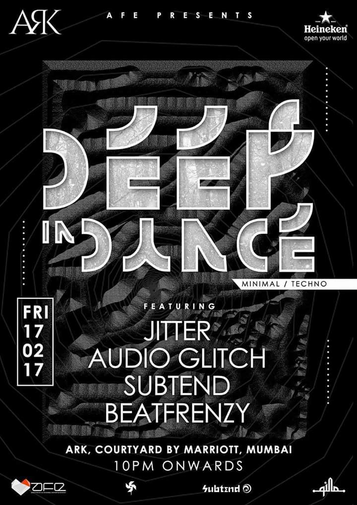 <a href="/AudioGlitch/">Audio Glitch</a> take over <a href="/ArkBarMumbai/">Ark Bar Mumbai</a> tonight alongside <a href="/_jitter_/">Lorenzo Mandetta</a> Subtend &amp; Beatfrenzy for <a href="/d33pindance/">Deep in Dance</a> courtesy <a href="/AFE_India/">AFE INDIA</a> ! Head by.