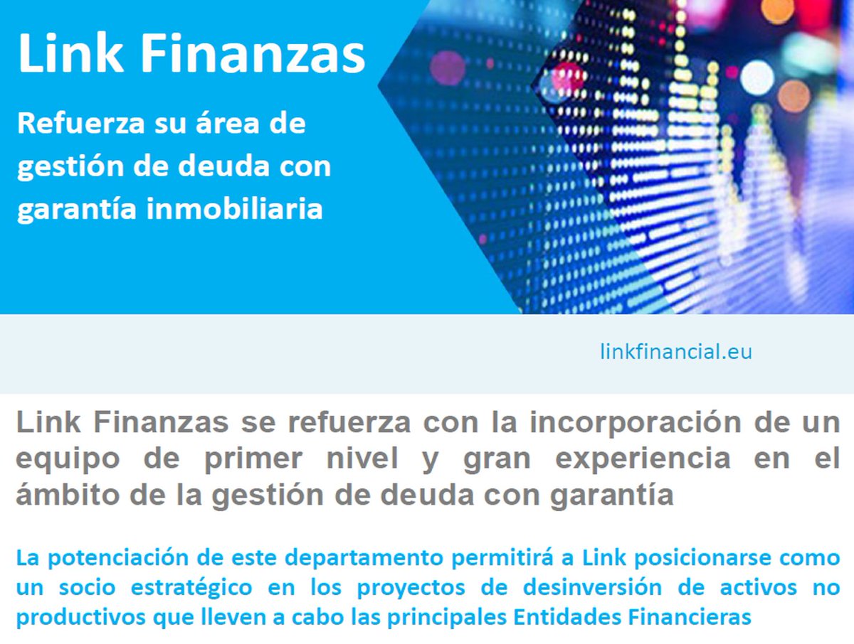 LinkFinanzas's tweet photo. refuerza su área de gestión de deuda con garantía inmobiliaria. visita nuestra Web: https://t.co/WKthwmRH8n; y perfil en LinkedIn. https://t.co/NkHZFZGz5l