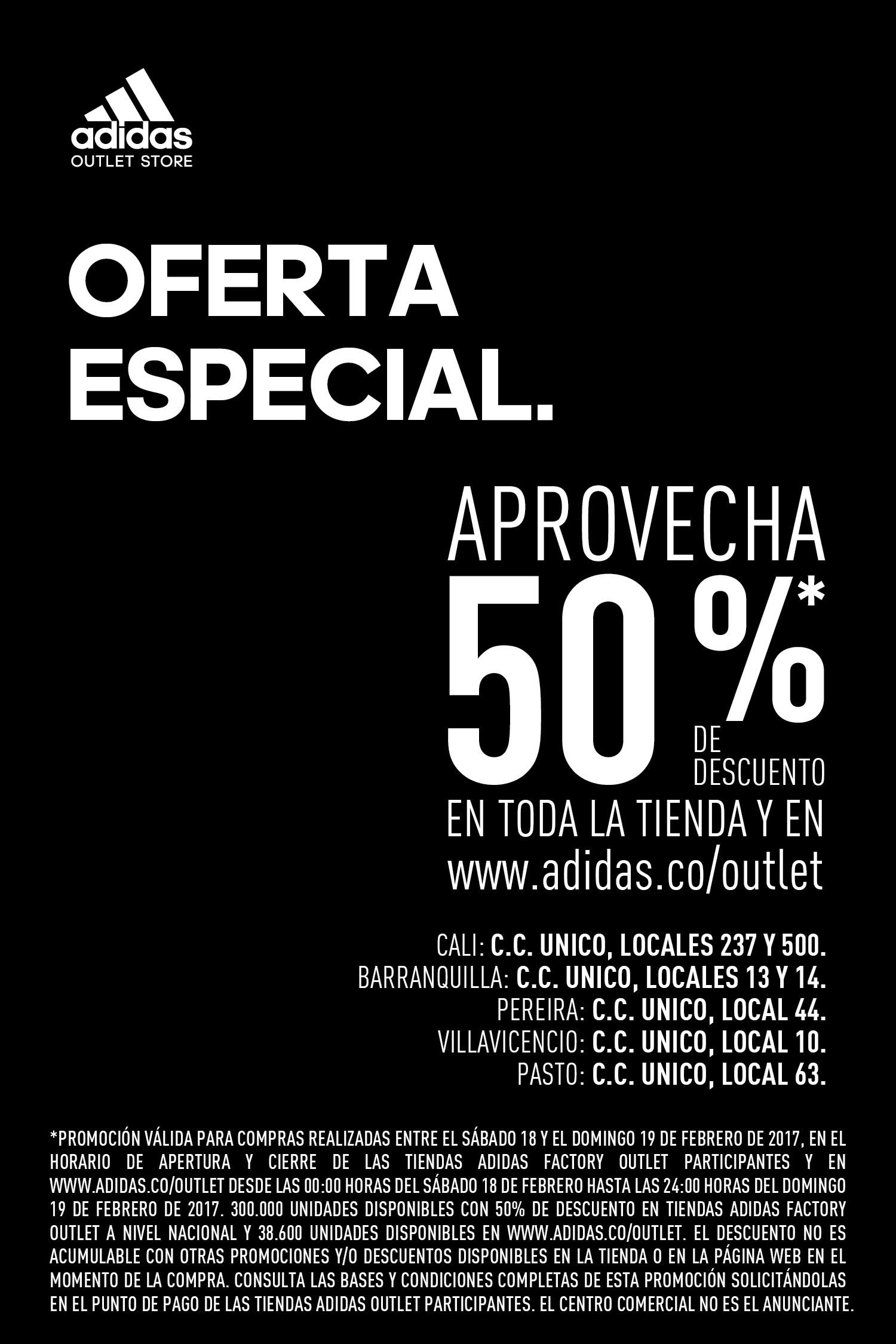 pasillo Arbitraje trabajo UNICO Outlet on Twitter: "Aprovecha desde hoy en ADIDAS el 50 % de dto en  toda la tienda en #UNICO Outlet en #Cali #Pasto #Dosquebradas  #Villavicencio #Barranquilla https://t.co/FBNp0QA6OX" / Twitter