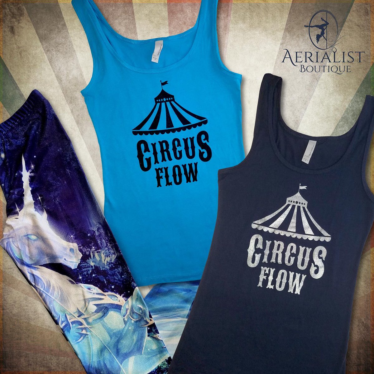 AerialBoutique's tweet photo. #CircusFlow tank tops and our special #Unicorn leggings!  Perfect look for your Aerial class!  #circuslife https://t.co/GuKP2hsTeU https://t.co/kZKaMNcmvZ