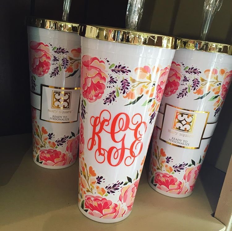 How pretty are these floral tumblers?!🌺🌼 #MarySquare #Flowers #FloralTumbler #Tumbler #MonogramIt #ShopLocal #GiftsAndGrinds #HappyFriday