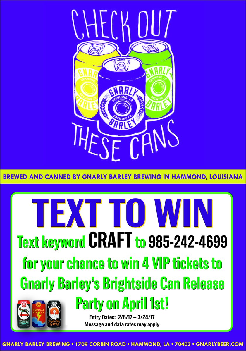 ChampagneBev's tweet photo. Look out for the @GnarlyBarley #texttowin campaign at your local grocer! #craftbeer #canrelease #gnarlybarley https://t.co/xpalC8wIO1