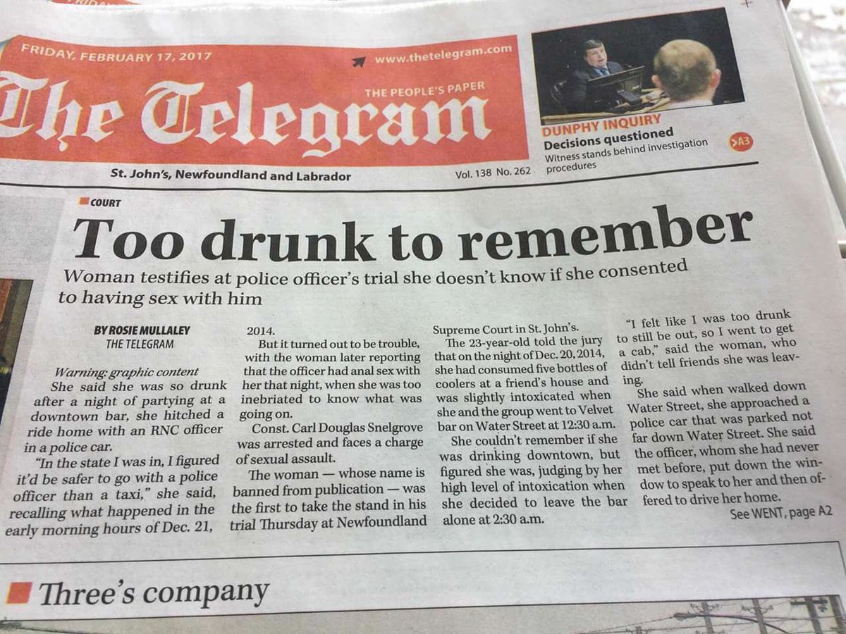 Hey <a href="/StJohnsTelegram/">The Telegram</a>, what makes you think this headline is okay? It doesn't matter if she was drunk, that cop raped her!