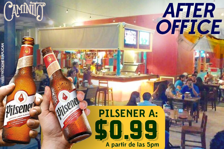 CAMINITOCHOCOS's tweet photo. En Caminito se comienza con #UnPar... Pilsener $0.99ctvs a partir de las 5pm. #NosVemosMásTarde #Brindemos #Caminito https://t.co/FxKAEJxSWm
