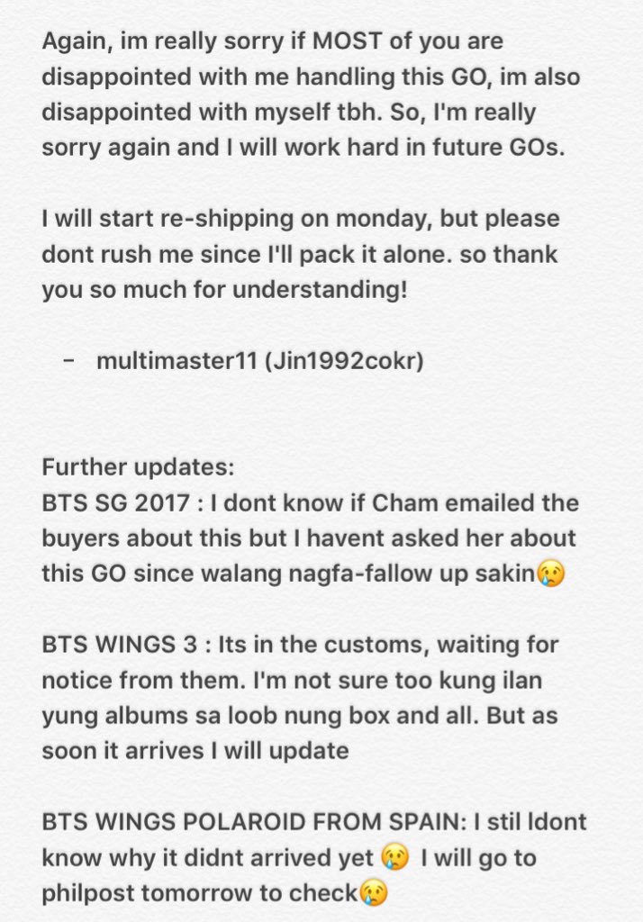 jin1992cokr's tweet photo. #EMEM_UD

This is probably the longest update/tweet I've ever made. To all my buyers, please take time to read. Thank you so much💚 https://t.co/vGJFKC3VNJ