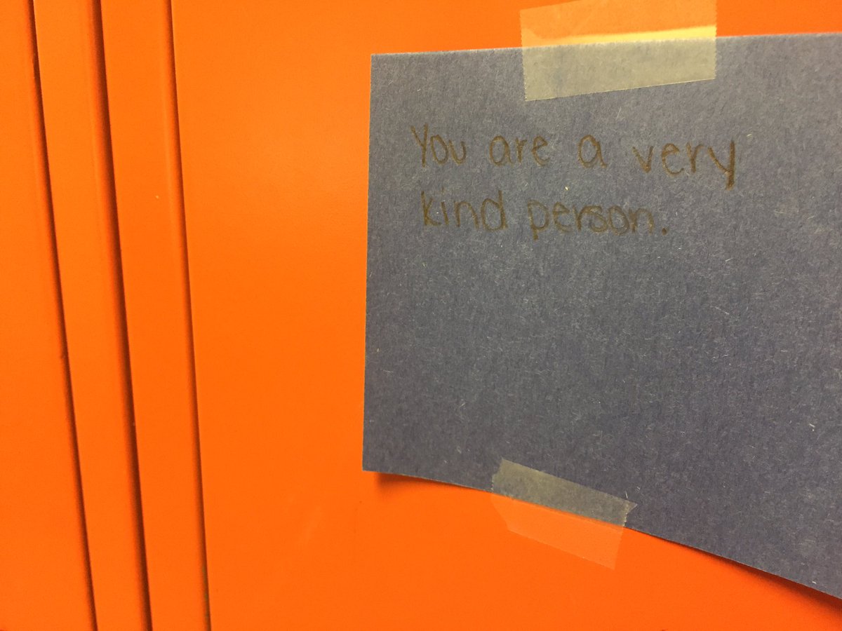 ptwright's tweet image. Students at Aycock Middle are participating in Random Acts of Kindness Week. Check out notes they're leaving on lockers! @WFMY @GCSchoolsNC