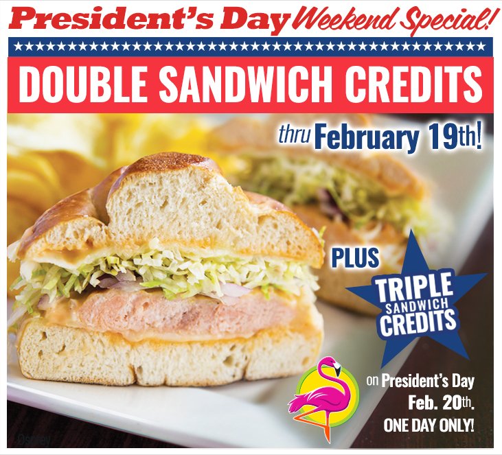 IsaacsOnTheFly's tweet photo. #Presidentsday #perk Get Double Sandwich Credits thru Sun., 2/19...Triple on Mon., 2/20! https://t.co/hCq4d4FRIg https://t.co/Xa3BBWMbq0