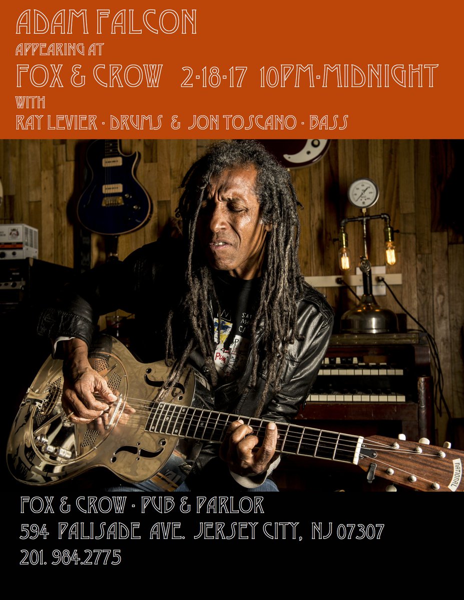 Tomorrow, yes tomorrow 2/18 <a href="/Adam_Falcon/">AdamFalcon</a> <a href="/FoxandCrowJC/">Fox & Crow</a> w/<a href="/Jonbiliah/">Jonathan Toscano</a> on bass <a href="/Raydrum69/">Ray LeVier</a> on drums 2 sets starting at 10pm!