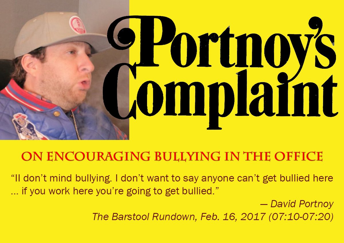 Barstool_Quotes's tweet photo. Portnoy's Complaint: On Encouraging Bullying In The Barstool Office @stoolpresidente #NoHandbook https://t.co/ZnAG9JFruS https://t.co/MHolIb2ZEe