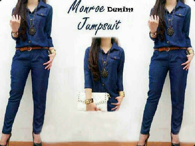 (READY lagi,350gr) Monroe Jumpsuit Denim Navy, hrg 65rb,bhn denim super,ld 94 pjg 137 kcg hidup,ada kantong,