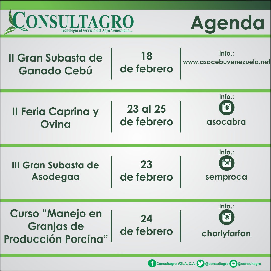 #Agenda | Conozca los próximos eventos del agro venezolano. #Consultagro