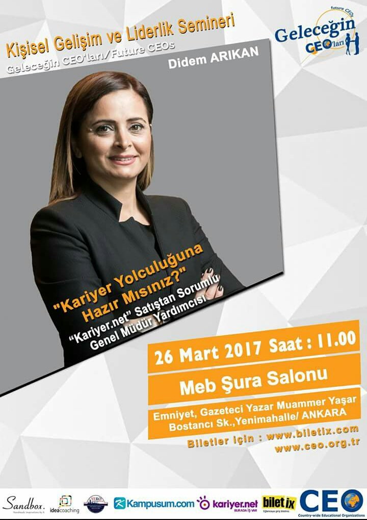 ceo_org_tr's tweet photo. "Kariyer Yolculuğuna Hazır Mısınız?"  Kariyernet Satıştan Sorumlu Genel Müdür Yardımcısı Didem Arıkan sorularınızı yanıtlamaya geliyor #CEO https://t.co/UnQDnld4Bq