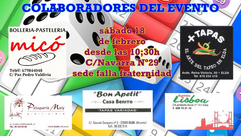 Colaboradores de nuestro parchís. Os recordamos que hemos cambiado ubicación del evento. C/Navarra Nº29