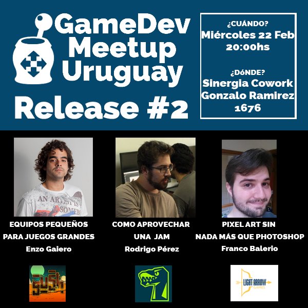 GameDevMeetUY's tweet photo. El próximo miércoles, 22 de febrero (20:00h) nos vemos en la segunda edición del #GamedevMeetupUY. Inscribite acá:
https://t.co/AfEnDacDkG https://t.co/KQcklp3W1v