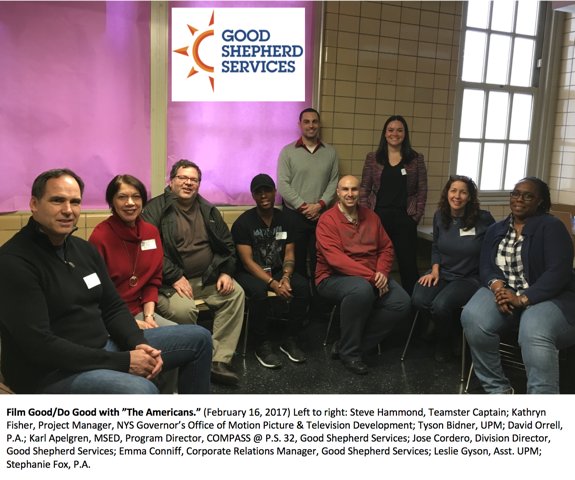 NYSFILM's tweet photo. Members of @TheAmericansFX crew volunteered to work with students at #GoodShepherdServices after-school program in Brooklyn #FilmGoodDoGood https://t.co/T4pTorgsrI