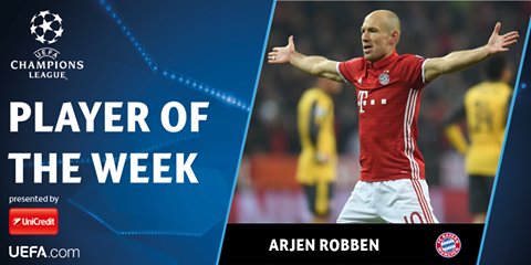 ArenaBayern's tweet photo. Congratulations Arjen Robben who's been chosen Champions League Player of the Week! <3 https://t.co/btWFiBJPBn