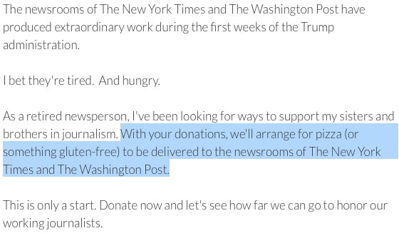 Pizza for the Newsroom GofundMe set up for NYT and Wapo!