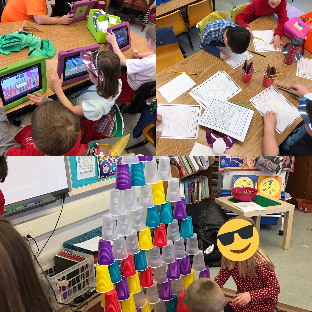 Enjoying the 100th Day of school in Mrs. Callas's class with exciting math activities! #PoMoPride #MTPSpride #FirstGradeRocks