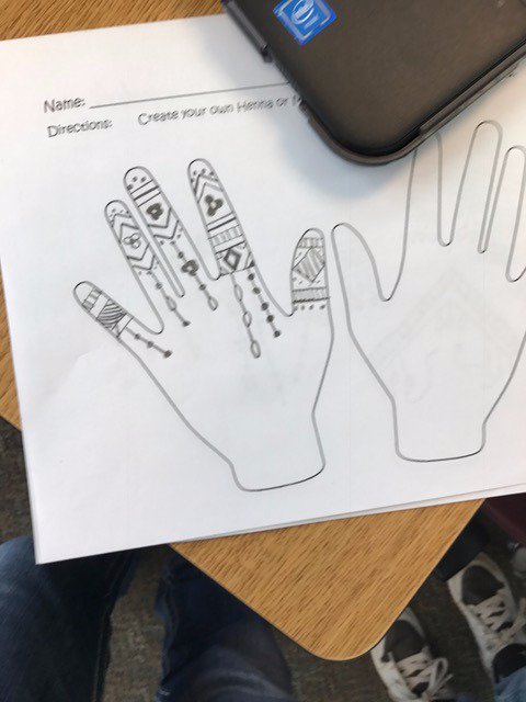 kcriswell23's tweet photo. Students working hard on their Henna Hands today! Love seeing their creativity!! #southasia #culture #tuliaisd https://t.co/osPeMbxVY3