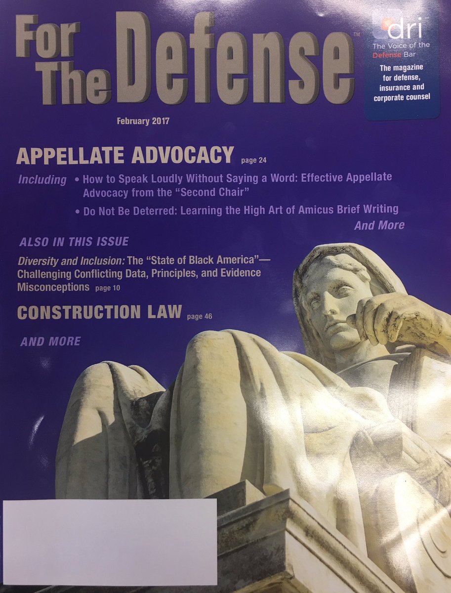 SarahESpencer's tweet photo. Published in print! Make sure to check out my article in February's edition of DRI's For The Defense magazine! #DRI #DRIAppellate https://t.co/9knm1JHjKr