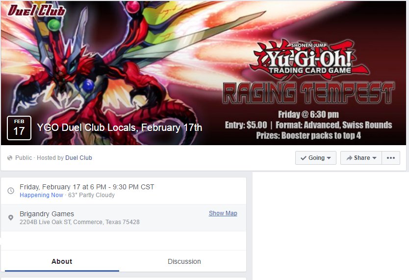 YGODuelClub's tweet photo. Don't forget we are holding our weekly tournaments today. Check out tails below. #yugioh #tournament #TGIFriday #RagingTempest #YGO https://t.co/bS2xYeKSq5