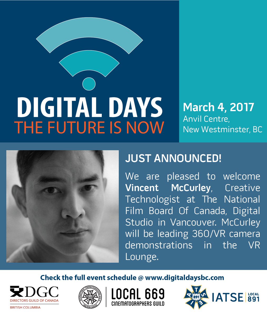 We are pleased to welcome <a href="/vmccurley/">Vincent McCurley</a> @NFB_Interactive <a href="/nfb/">Not FaceBook</a> to the VR Lounge! digitaldays2017.com #VR #cinematography