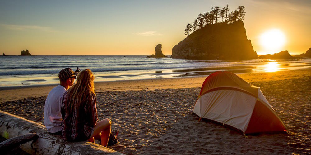 Campers take in a breathtaking view of the sea stacks at Olympic Coast National Marine Sanctuary.
