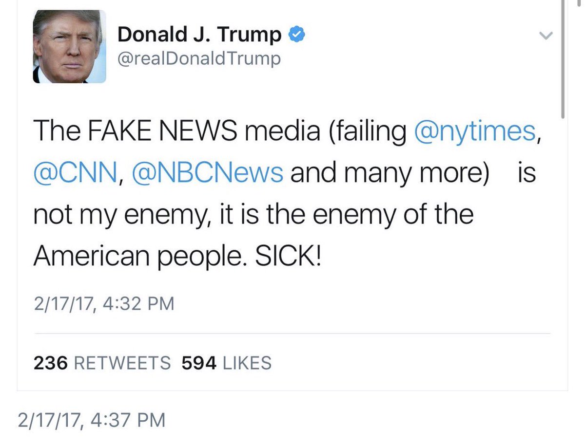 tonyposnanski's tweet photo. This is a scary tweet by the leader of the free world. To discredit the free press because you don't like what is written is abysmal. https://t.co/XSilXR7HH7