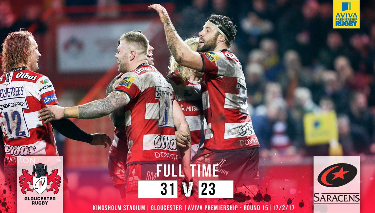 gloucesterrugby's tweet photo. Full Time 

@gloucesterrugby 31-23 @Saracens https://t.co/yqHOjkrOWc