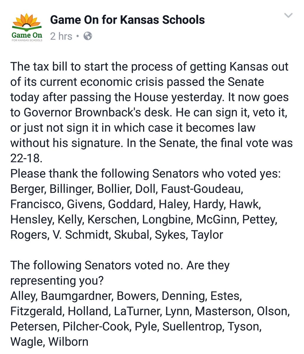 GameOnKansas's tweet photo. Thank the 22 Senators + the House Representatives yesterday who passed Sub #HB2178! #ksleg #ksed https://t.co/vXInfhB0fC https://t.co/sTqNWKeBLw